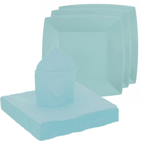 Santex 10x taart/gebak bordjes/25x servetten - lichtblauw
