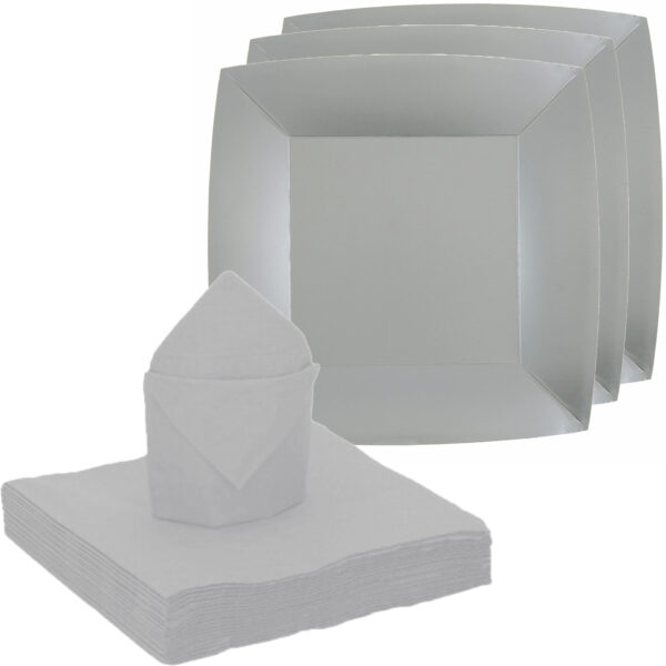 Santex 20x taart/gebak bordjes/25x servetten - zilver -