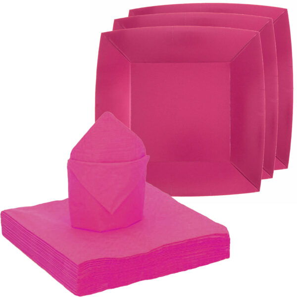 Santex 20x taart/gebak bordjes/25x servetten - fuchsia roze