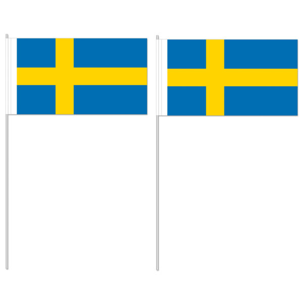 Zwaaivlaggetje Zweden - 100x - 12 x 24 cm - stokje 40 cm - Zweedse versiering - handvlag - vlaggetje