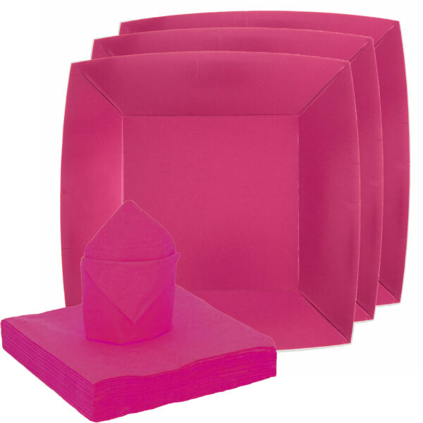 Santex servies set karton - 10x bordjes/25x servetten - fuchsia roze -
