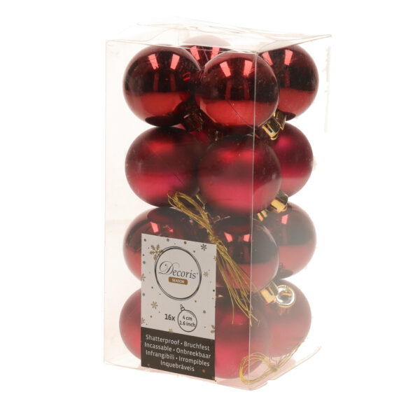 32x Donkerrode kerstballen 4 cm glanzende/matte kunststof/plastic kerstversiering