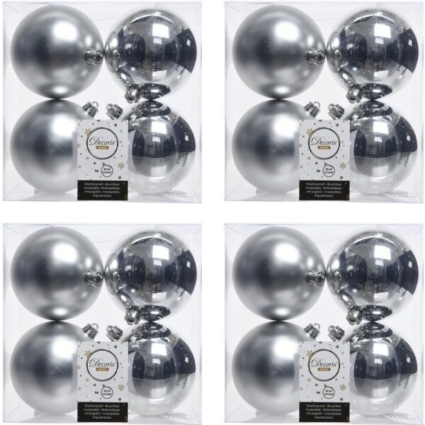 16x Kunststof kerstballen glanzend/mat zilver 10 cm kerstboom versiering/decoratie