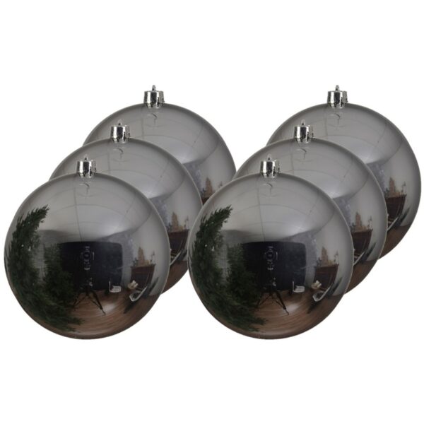 6x Grote raam/deur/kerstboom decoratie zilveren kerstballen 14 cm glans