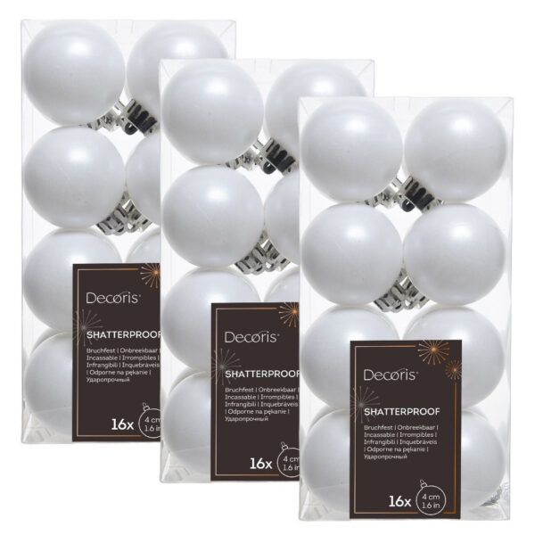 48x Winter witte kerstballen 4 cm matte kunststof/plastic kerstversiering