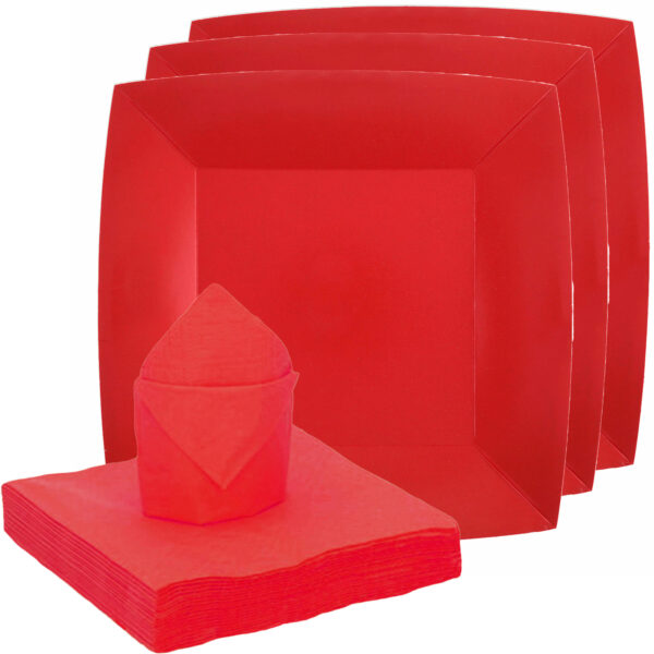 Santex servies set karton - 20x bordjes/25x servetten - rood