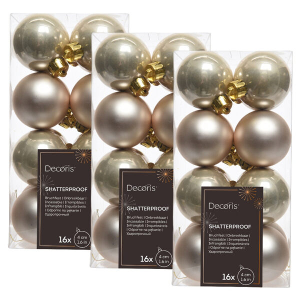 48x Kunststof kerstballen glanzend/mat licht parel/champagne 4 cm kerstboom versiering/decoratie -