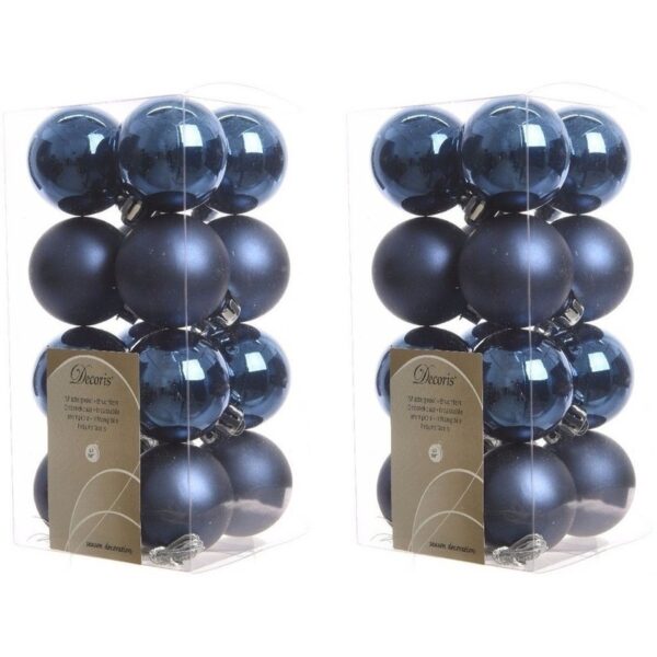 Decoris kleine kerstballen - 32x st - donkerblauw - 4 cm - kunststof