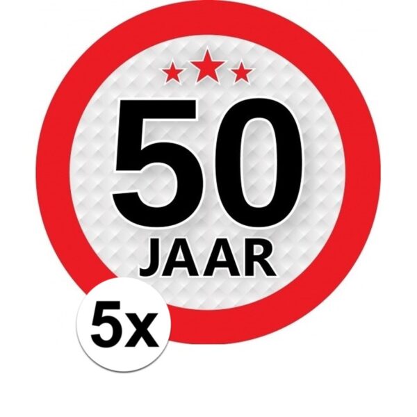 5x 50 jaar leeftijd sticker rond - d9 cm - verjaardag/jubileum