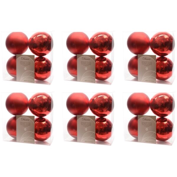 24x Kunststof kerstballen glanzend/mat kerst rood 10 cm kerstboom versiering/decoratie