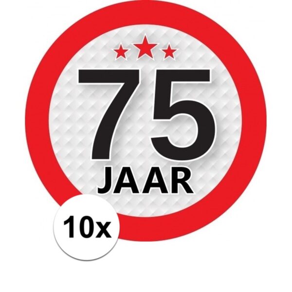 10x 75 jaar leeftijd sticker rond - d9 cm - verjaardag/jubileum