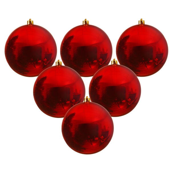Decoris Kerstbal - 6x - rood - groot - 14 cm - kunststof - glans