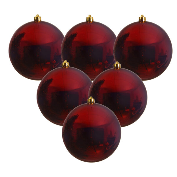 Decoris Kerstbal - 6x - donkerrood - groot - kunststof - 20 cm - glans
