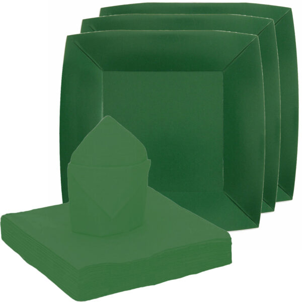 Santex servies set karton - 20x bordjes/25x servetten - donkergroen -