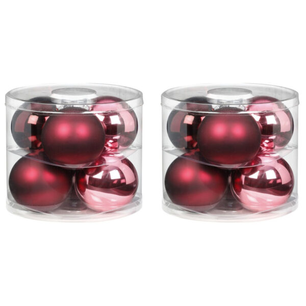 12x Berry Kiss mix roze/rode glazen kerstballen 10 cm glans en mat