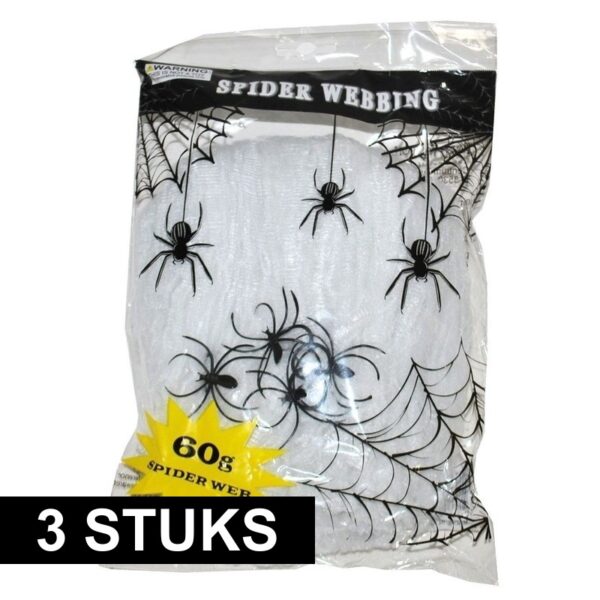 3x Horror decoratie spinnen web 60 gram -