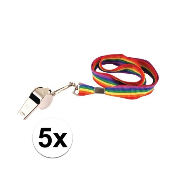 5x Gay Pride fluitjes aan koordje