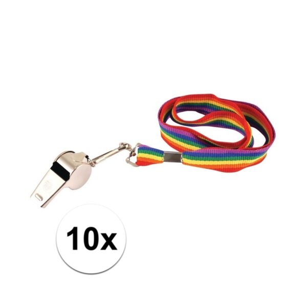 10x Gay Pride fluitjes aan koordje