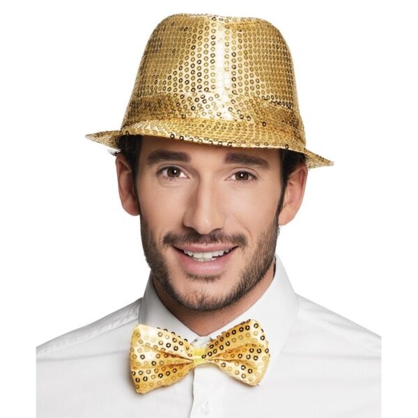 Voordeelset van 10x vlinderstrik met pailletten/lovertjes goud voor volwassenen