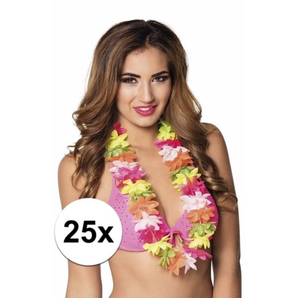 Bloemenslinger/Hawaii krans - 25x - gekleurd - 50 cm - plastic