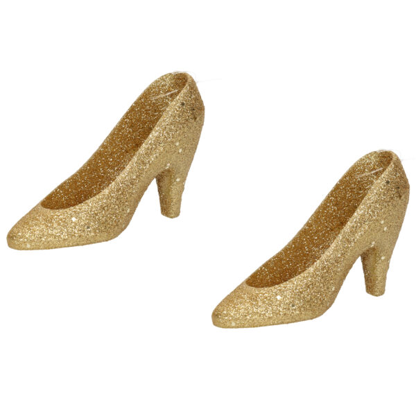 6x Gouden hakken/pumps kersthangers kerstversiering 10 cm