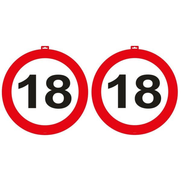 18 jaar verkeersbord - 2x - deurbord - Dia 47 cm - 18e verjaardag - feestdecoratie - feestversiering