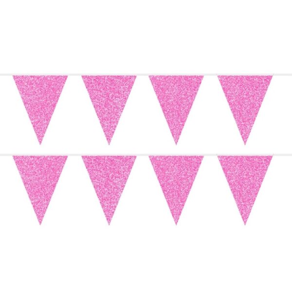 2x Glitter vlaggenlijnen roze 6 meter