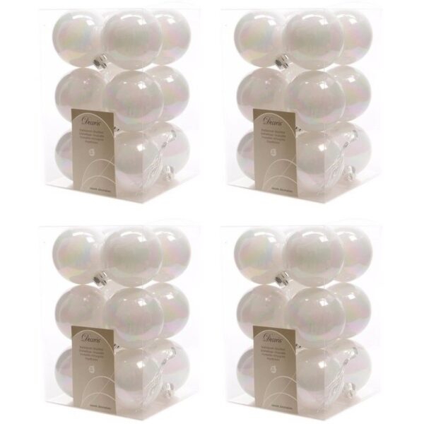 Decoris kerstballen - 48x st - parelmoer wit - 6 cm - kunststof - mat/glans - kerstversiering
