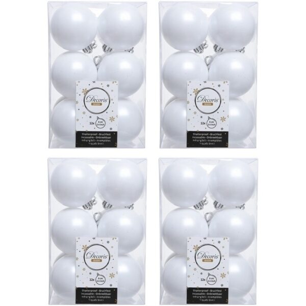 48x Kunststof kerstballen mat winter wit 6 cm kerstboom versiering/decoratie -