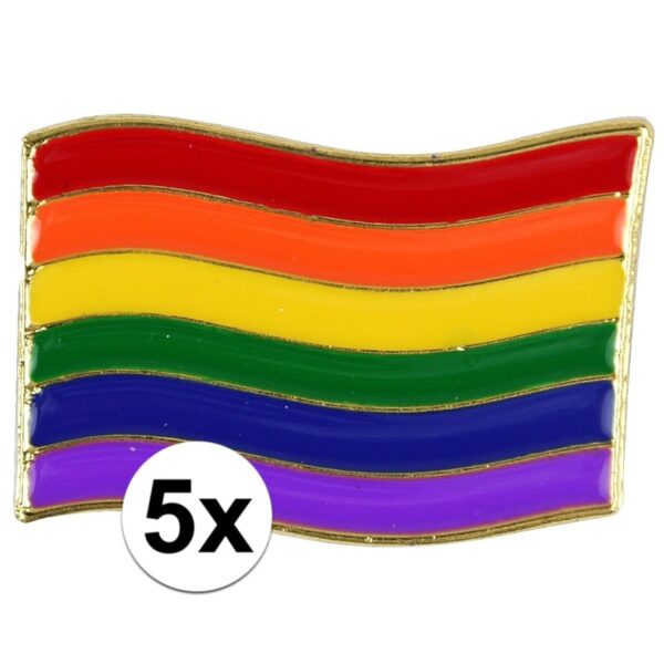 5x Regenboogvlag kleuren metalen pin/button 4 cm