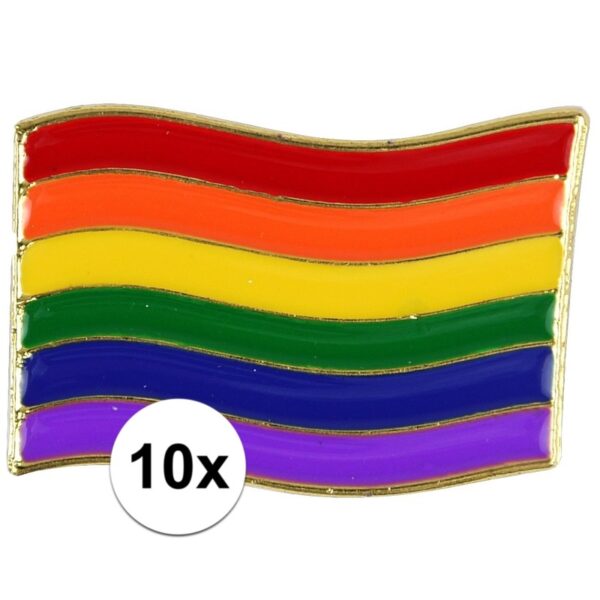 10x Regenboogvlag kleuren metalen pin/button 4 cm