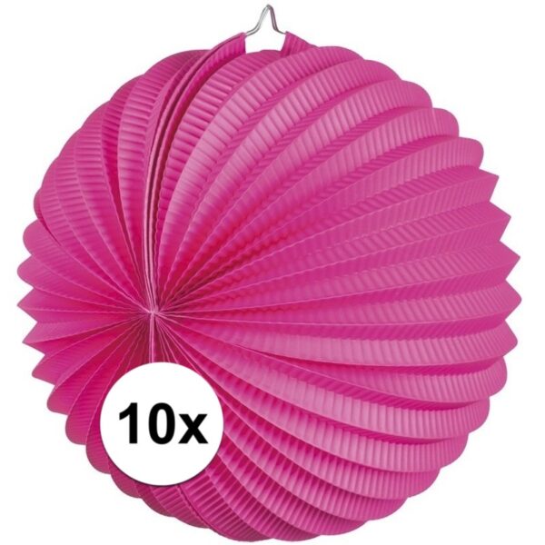 Lampion van papier - 10x - rond - fuchsia roze - D22 cm - Versiering