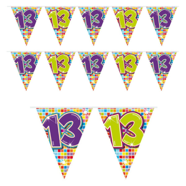 Verjaardag 13 jaar mini vlaggenlijn - 2x - 300 cm - papier versiering