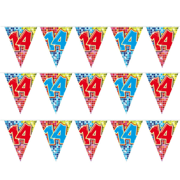 3x Mini vlaggetjeslijn slingers verjaardag versiering 14 jaar -
