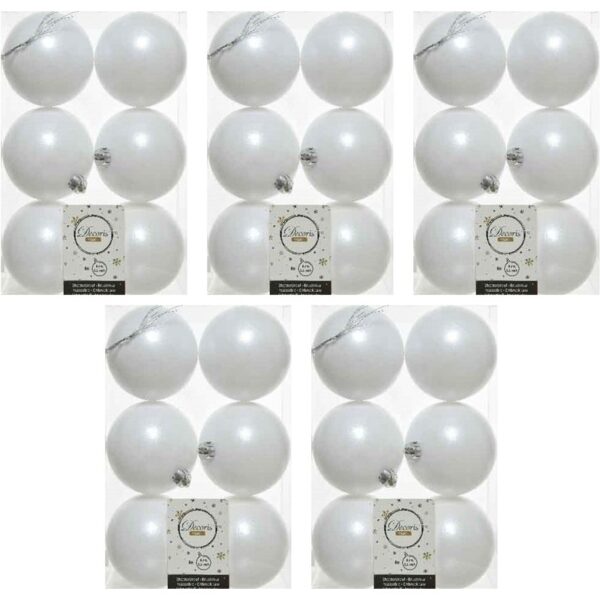 30x Winter witte kerstballen 8 cm matte kunststof/plastic kerstversiering