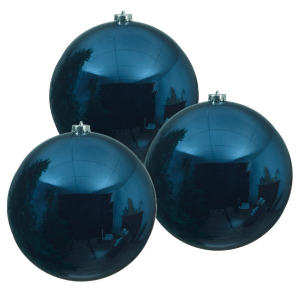 Decoris Kerstbal - 3x - donkerblauw - groot - kunststof - 20 cm - glans