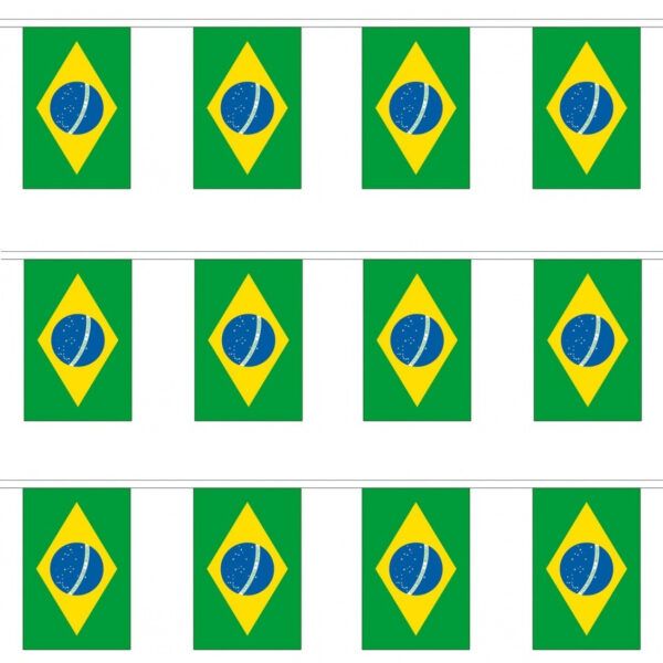 Brazilie vlaggenlijn slinger - 3x - 300 cm - polyester - met 10 vlaggetjes - binnen/buiten