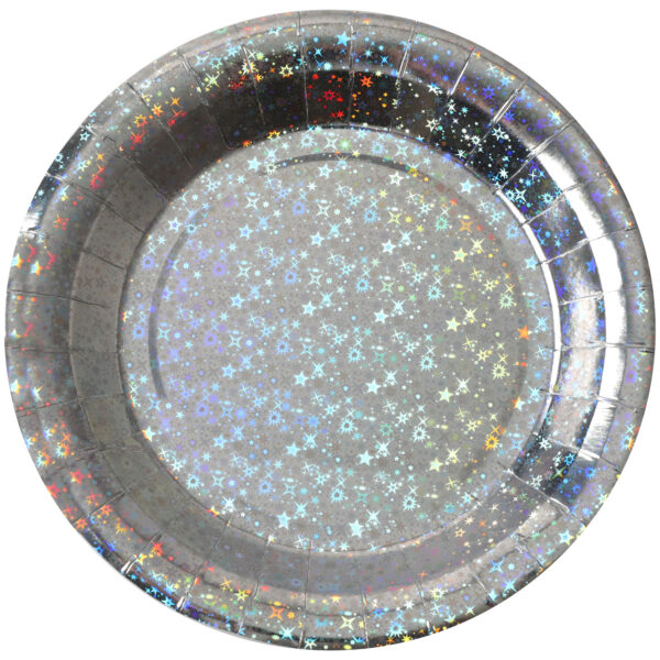Wegwerpbordjes glitter - Bruiloft - 10x stuks - 23 cm - zilver