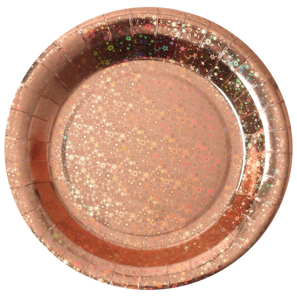 Santex wegwerpbordjes glitter - Bruiloft - 10x stuks - 23 cm - rosegoud