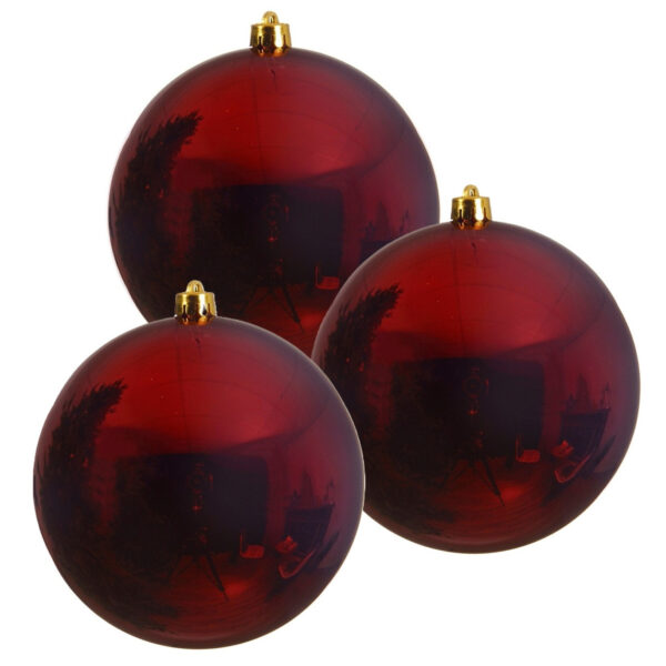 Decoris Kerstbal - 3x - donkerrood - groot - 20 cm - kunststof - glans