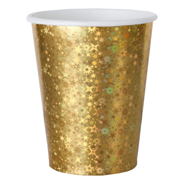 Santex wegwerp bekertjes glitter - Bruiloft - 10x stuks - 270 ml - goud -
