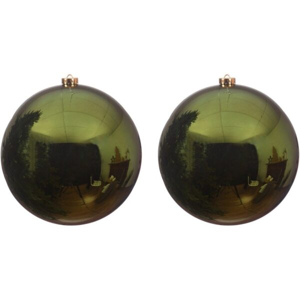 2x Grote donkergroene kerstballen van 20 cm glans van kunststof