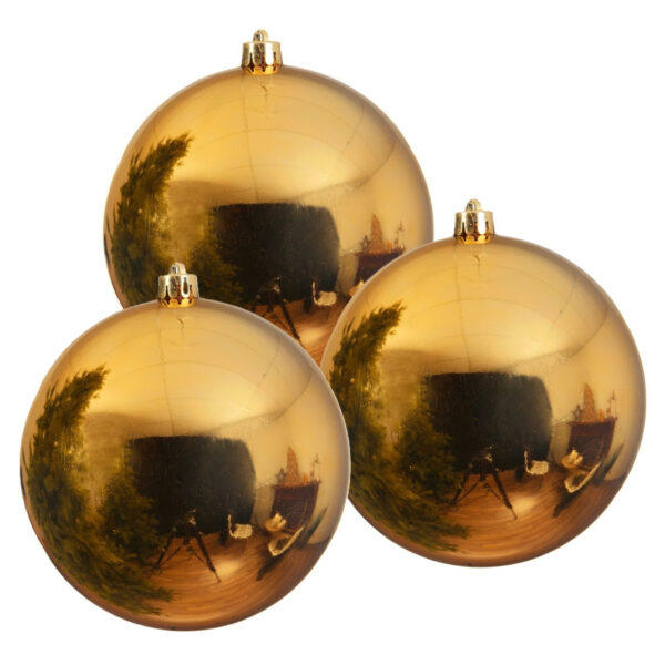 Decoris Kerstbal - 3x - goud - groot - 20 cm - kunststof - glans