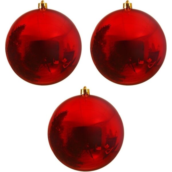 Decoris Kerstbal - 3x - rood - groot - 20 cm - kunststof - glans