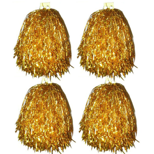 Cheerball/pompom goud - 4x - met ringgreep - 33 cm - Cheerleader
