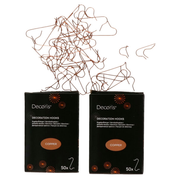Decoris kerstbalhaakjes - 200x - koper - kerstballen ophang haakjes