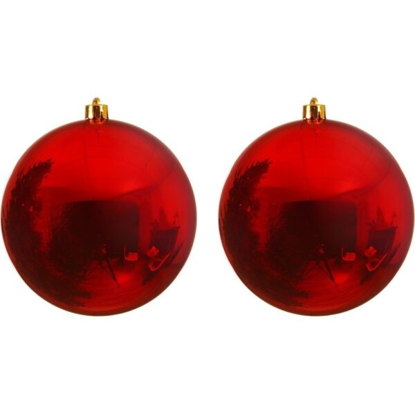 2x Grote raam/deur/kerstboom decoratie rode kerstballen 14 cm glans