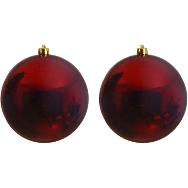 Decoris Kerstbal - 2x - donkerrood - groot - kunststof - 14 cm - glans