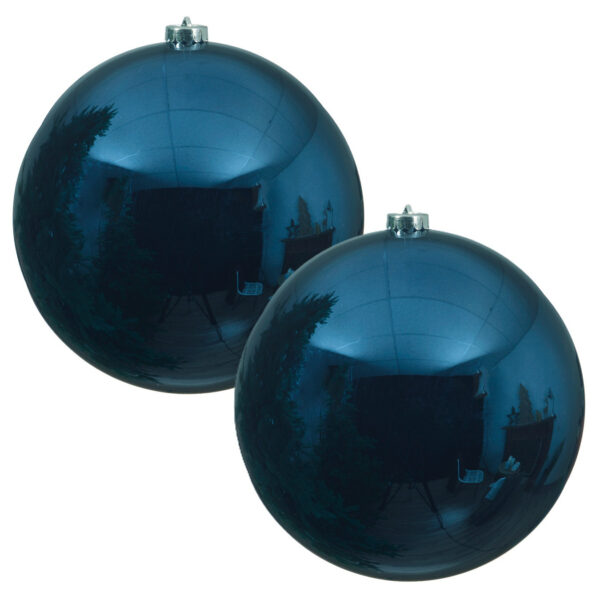 2x Grote raam/deur/kerstboom decoratie donkerblauwe kerstballen 14 cm glans