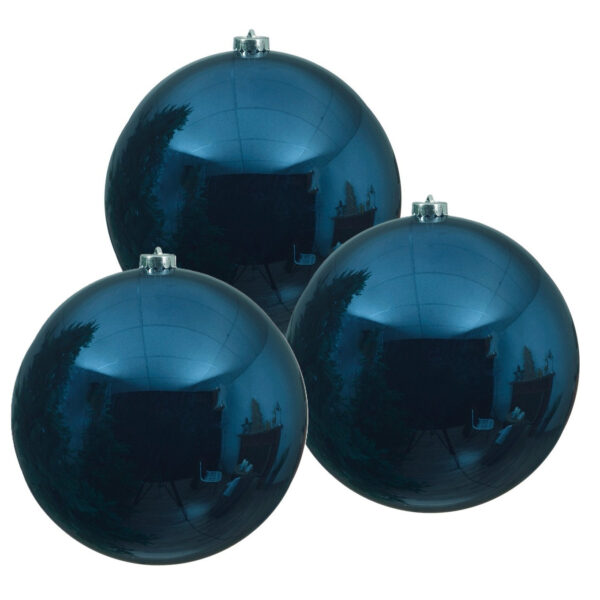 Decoris Kerstbal - 3x - donkerblauw - groot - 14 cm - kunststof - glans